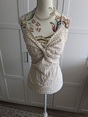 Old Navy Beige Gingham Tie-Front Cami